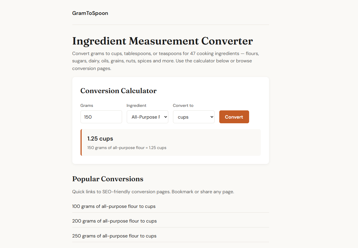 GramToSpoon - Kitchen Conversion Tool