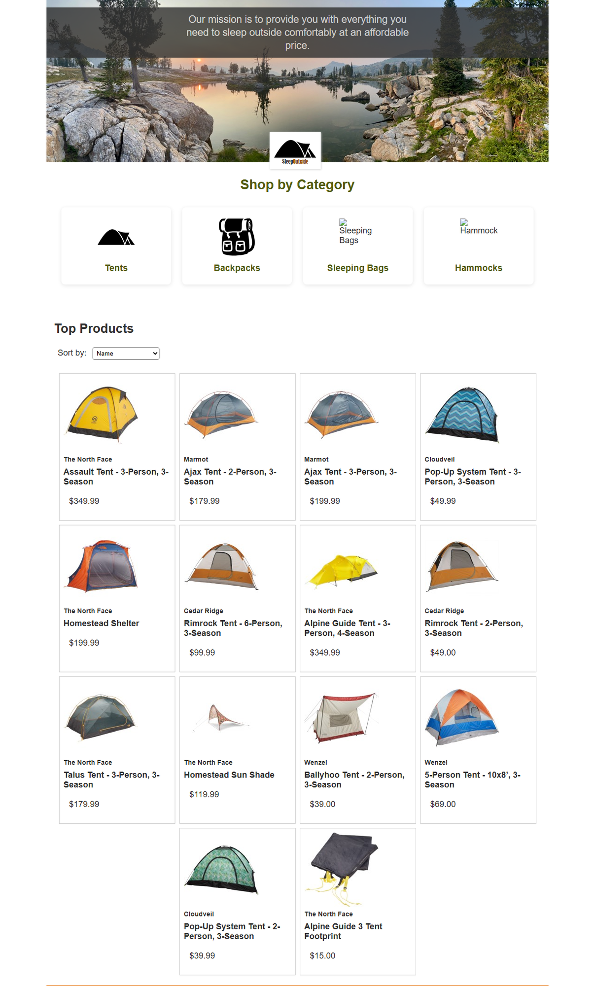 SleepOutside β Outdoor E-commerce